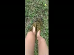 Girl steps in cowshit barefoot